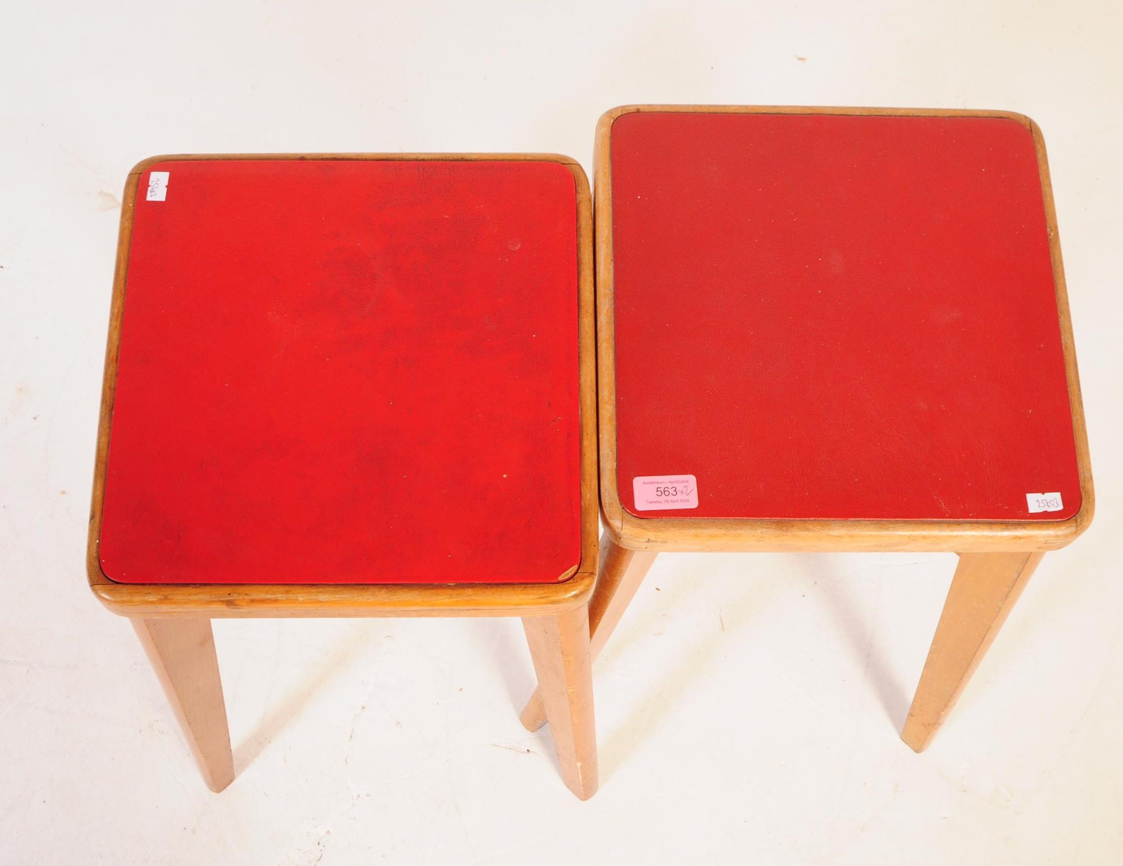 PAIR OF MID CENTURY YUGOSLAVIAN STOOLS WITH RED VINYL - Image 3 of 4