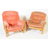 ERCOL - MID CENTURY WYCHWOOD BEECH AND ELM ARMCHAIRS