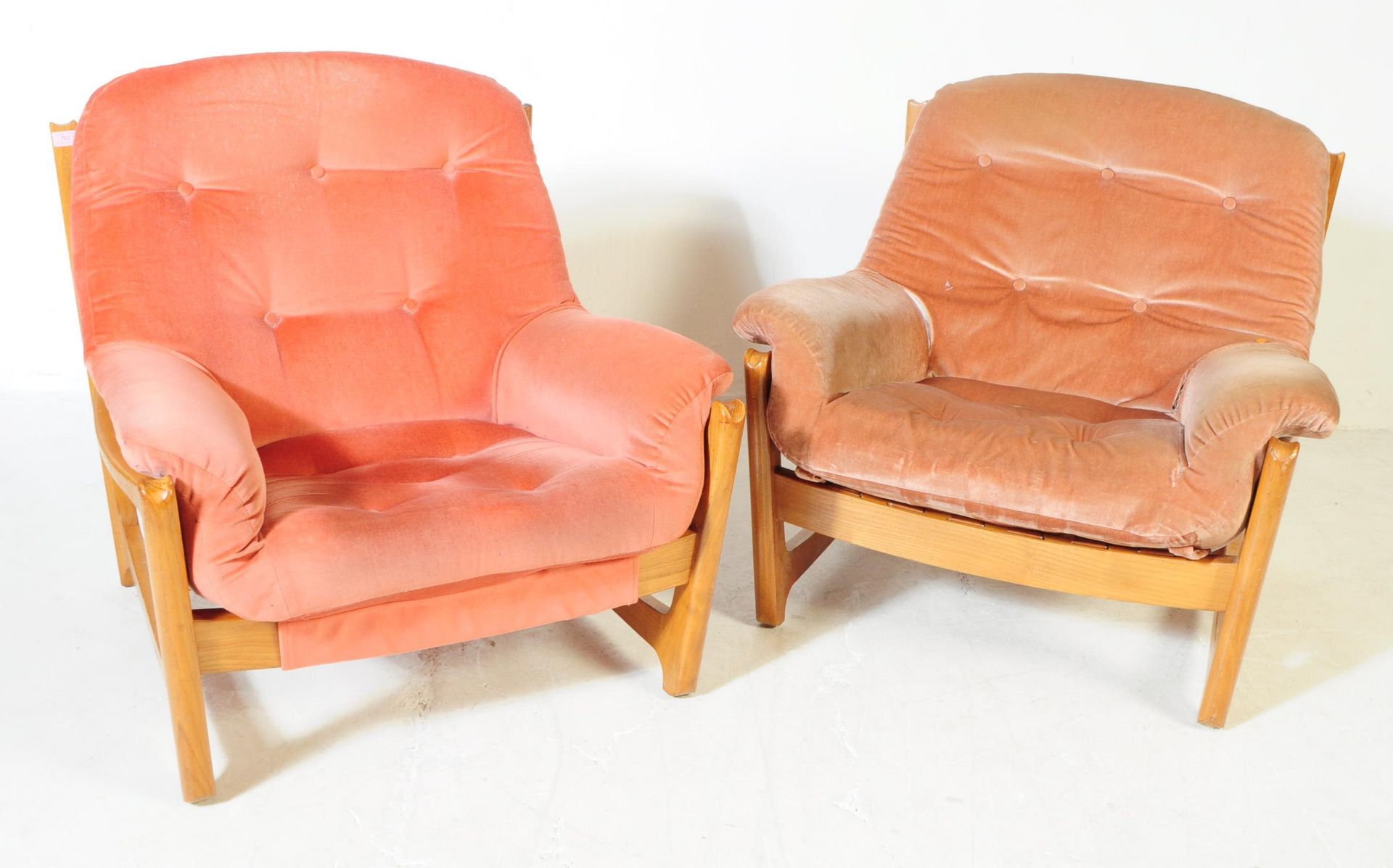 ERCOL - MID CENTURY WYCHWOOD BEECH AND ELM ARMCHAIRS