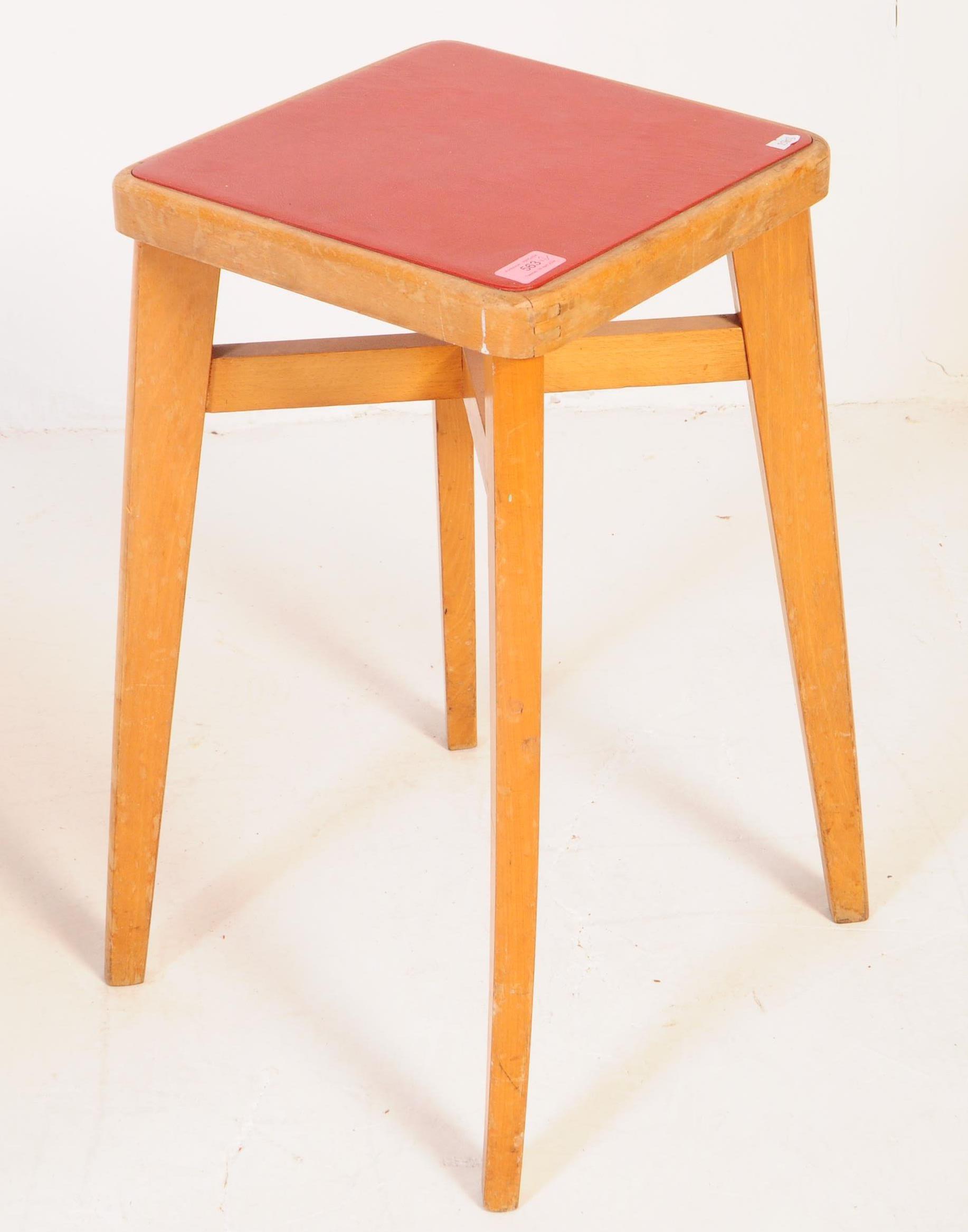 PAIR OF MID CENTURY YUGOSLAVIAN STOOLS WITH RED VINYL - Image 4 of 4