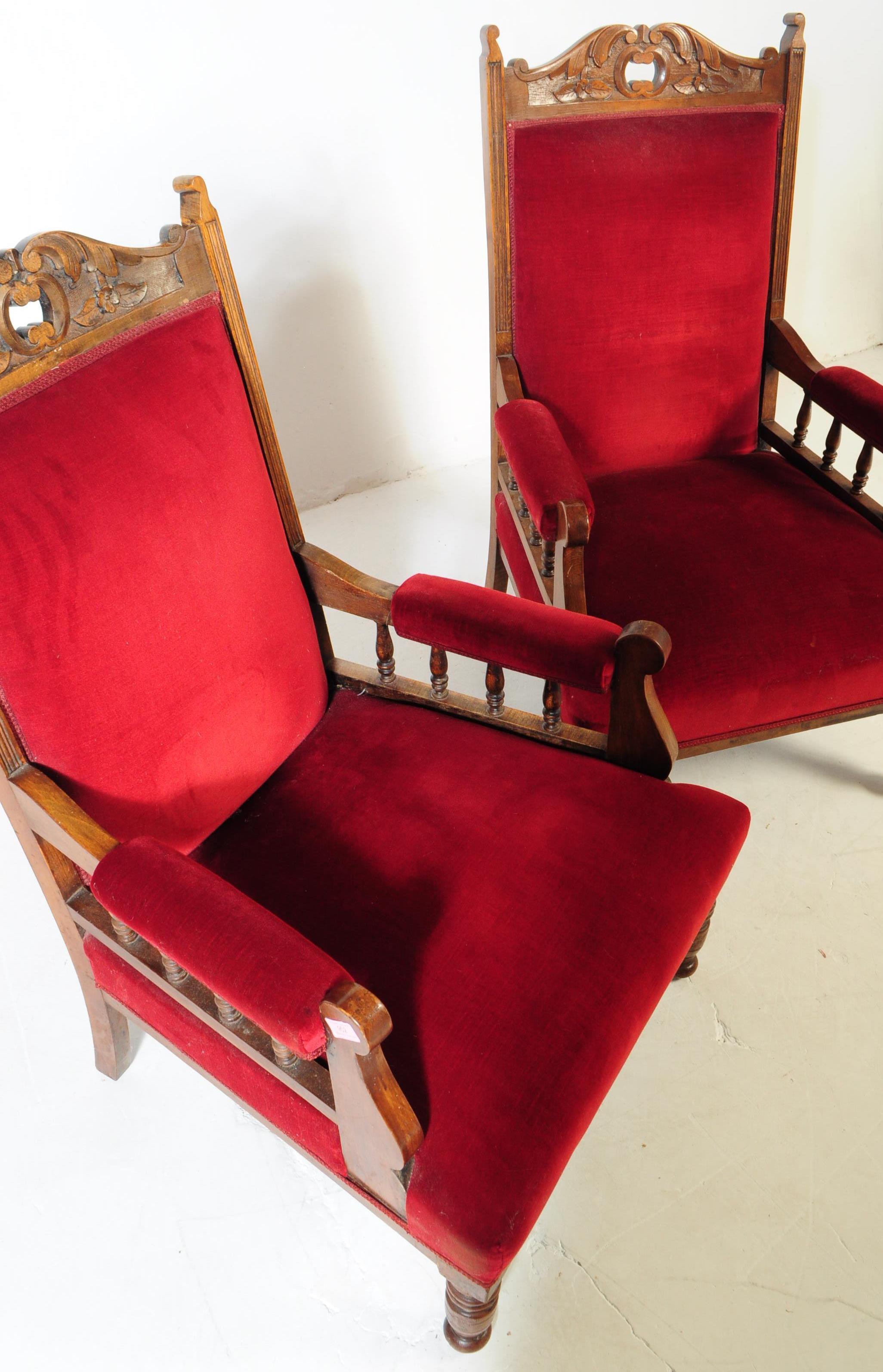 PAIR OF VICTORIAN WALNUT OAK ARMCHAIRS - Image 3 of 6