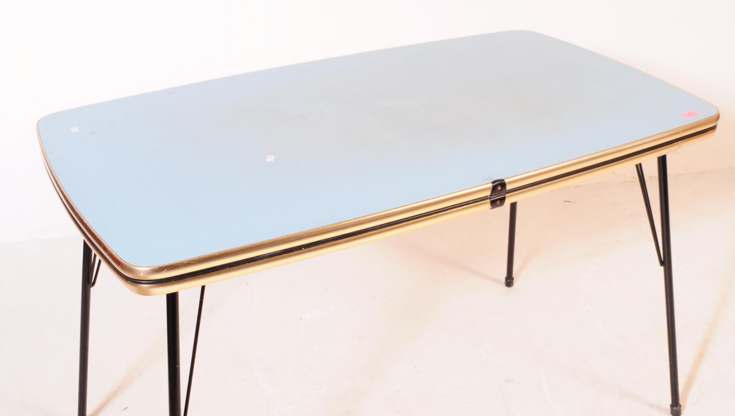 BRITISH MODERN DESIGN - BLUE FORMICA KITCHEN TABLE - Image 2 of 4