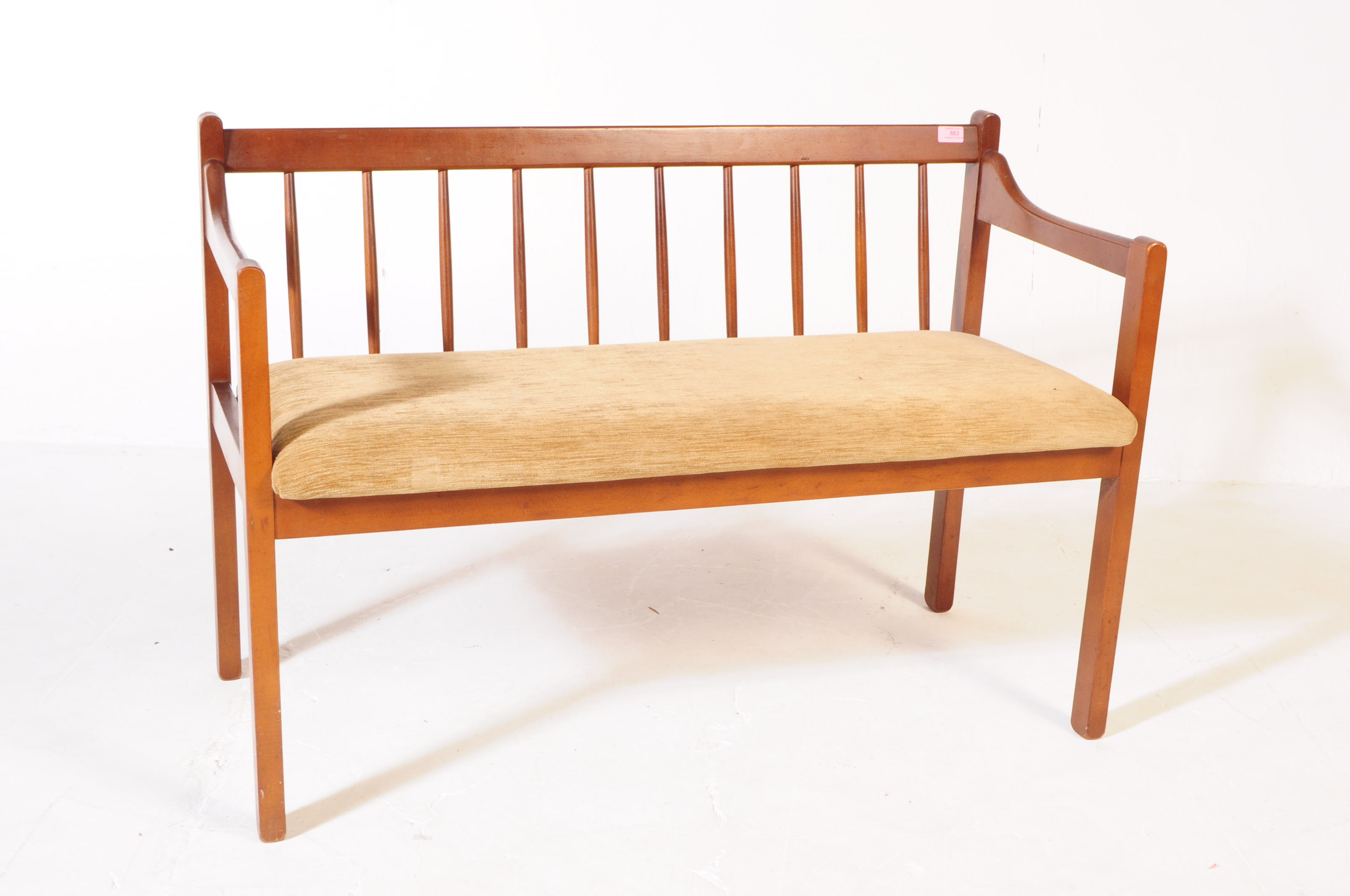 RETRO MID CENTURY WOODEN TWO SEATER BENCH