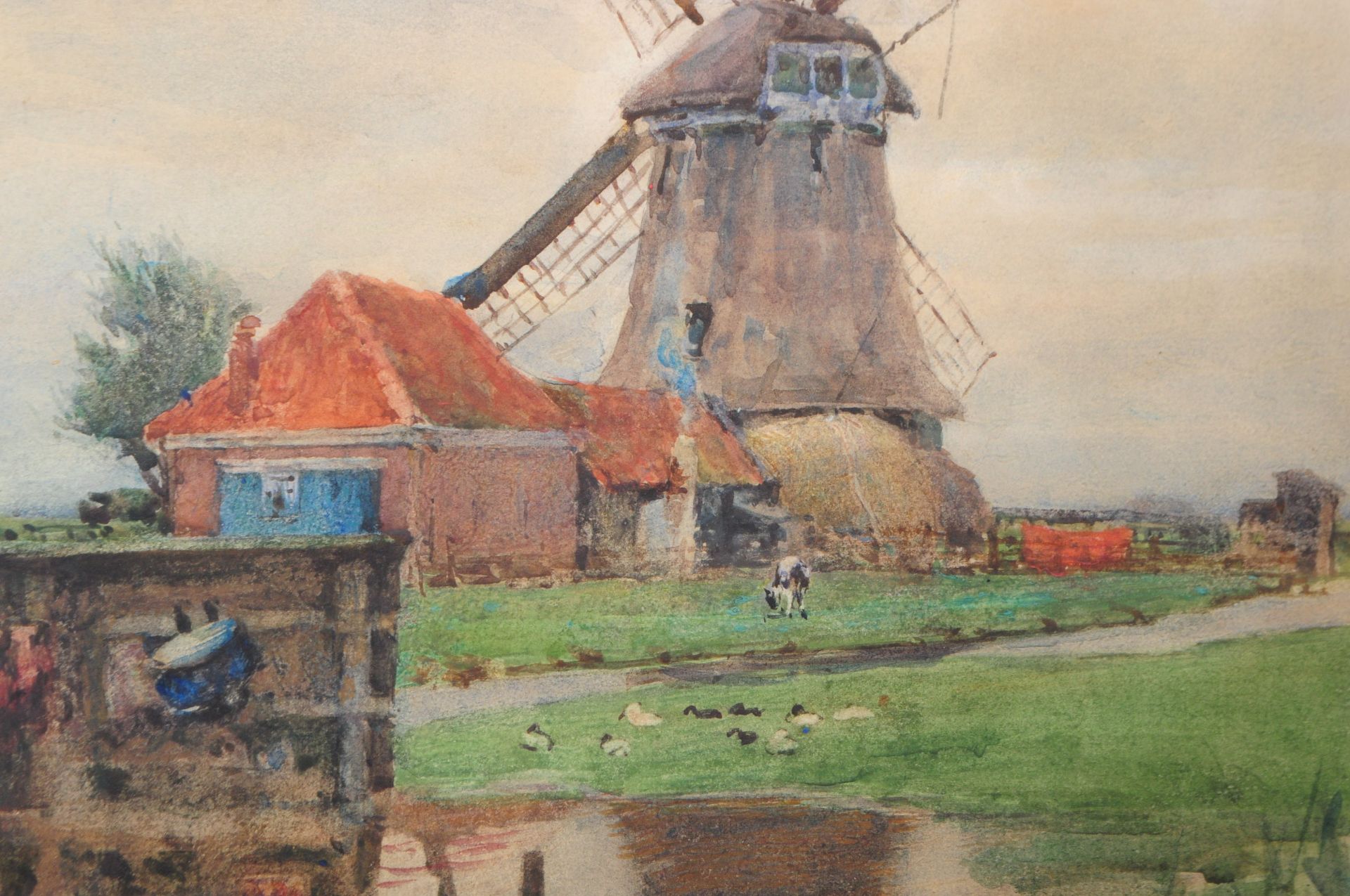 HARRY SCULLY RHA (B. 1863) - WINDMILL WATERCOLOUR - 1909 - Image 2 of 3