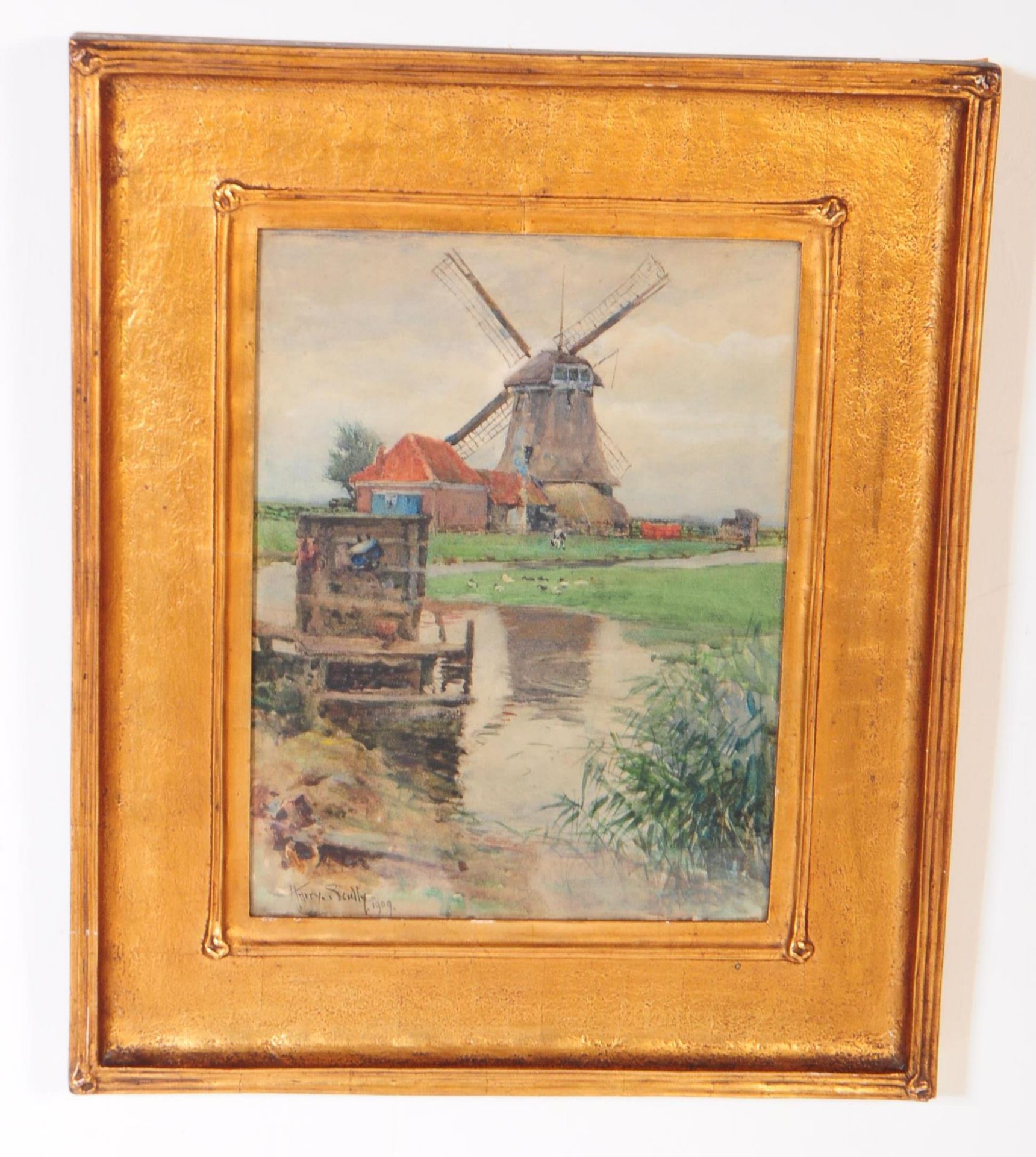 HARRY SCULLY RHA (B. 1863) - WINDMILL WATERCOLOUR - 1909