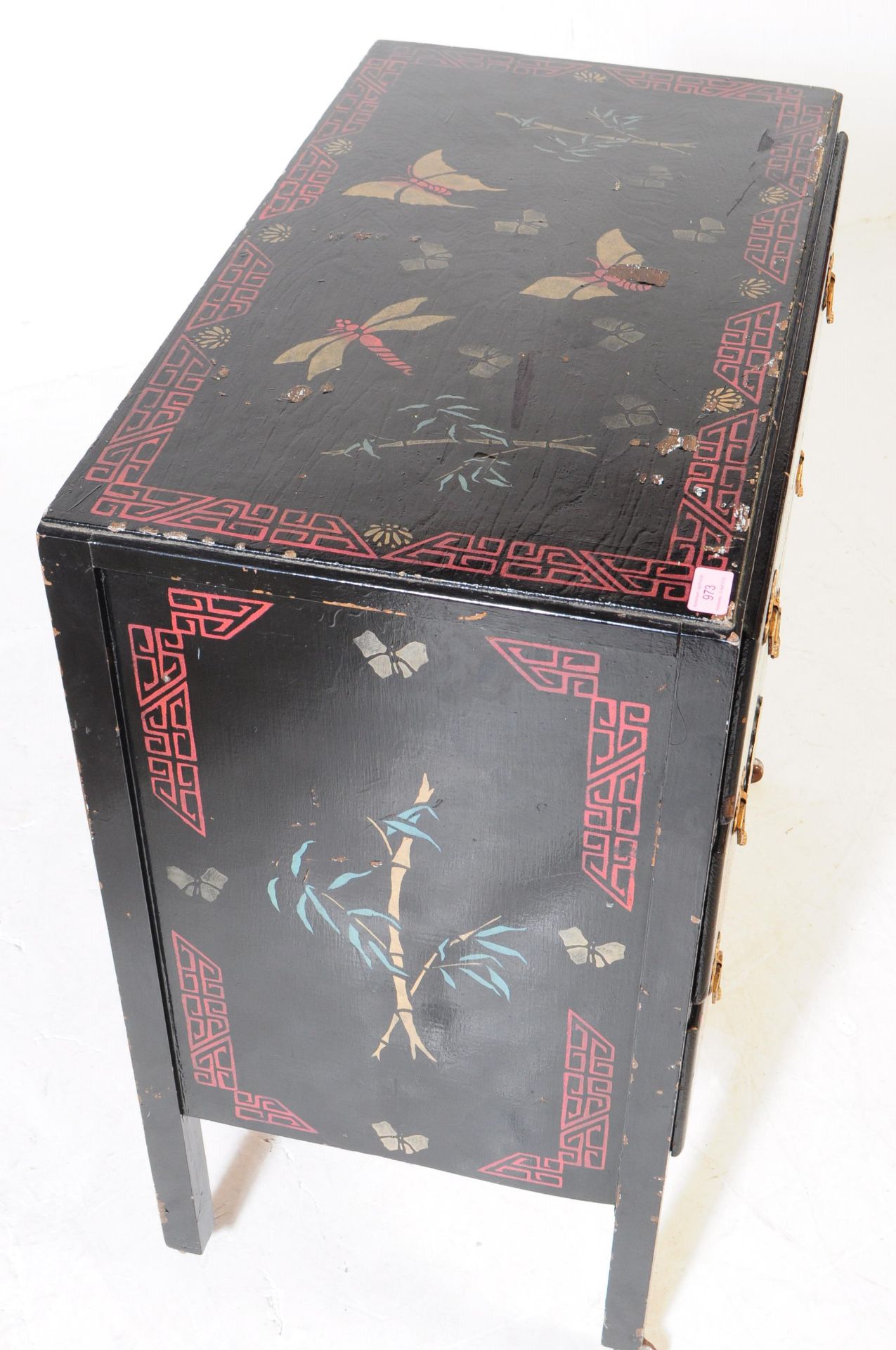 CHINESE MANNER BLACK LACQUERED CHEST OF DRAWERS - Image 5 of 7