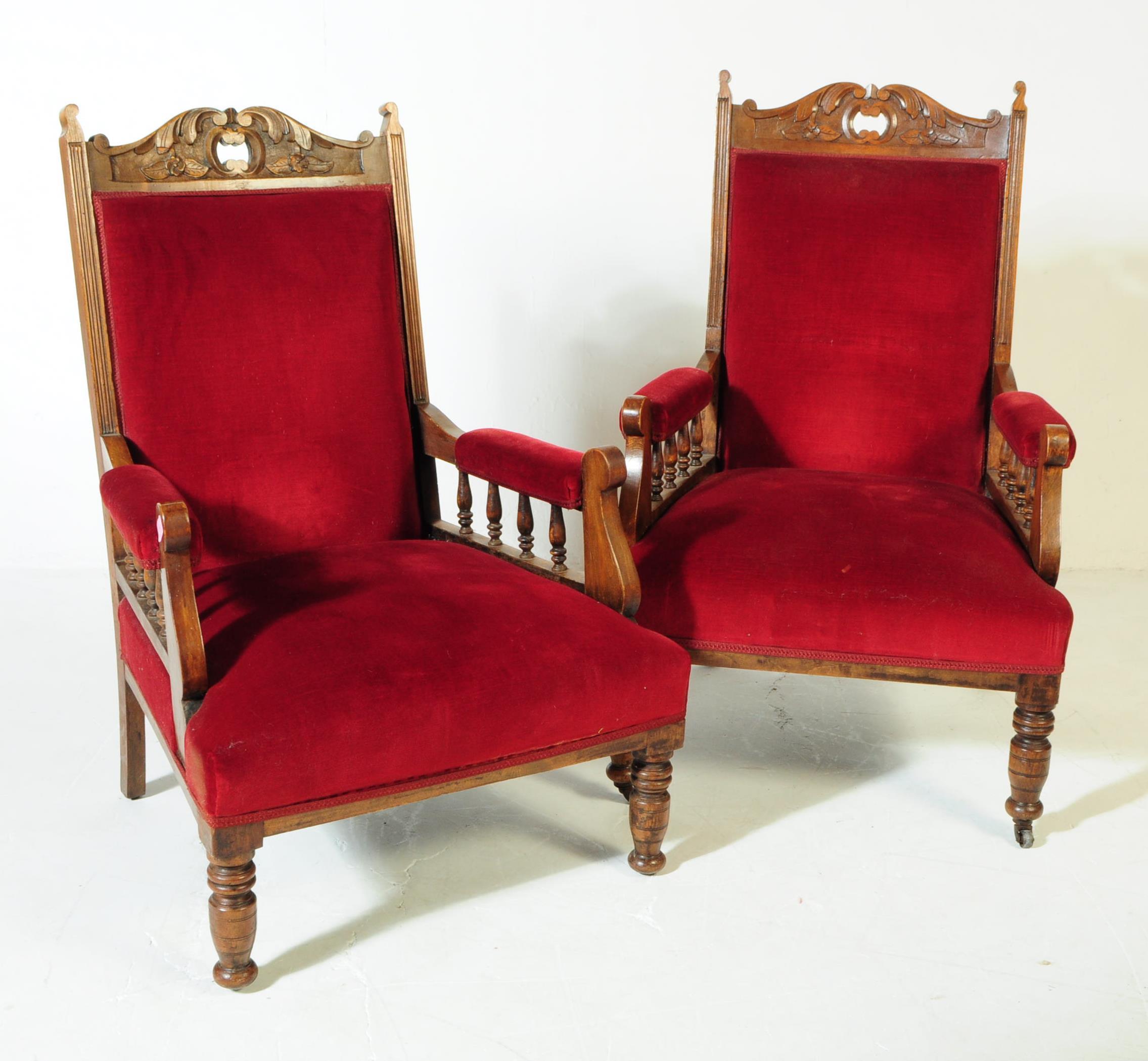 PAIR OF VICTORIAN WALNUT OAK ARMCHAIRS