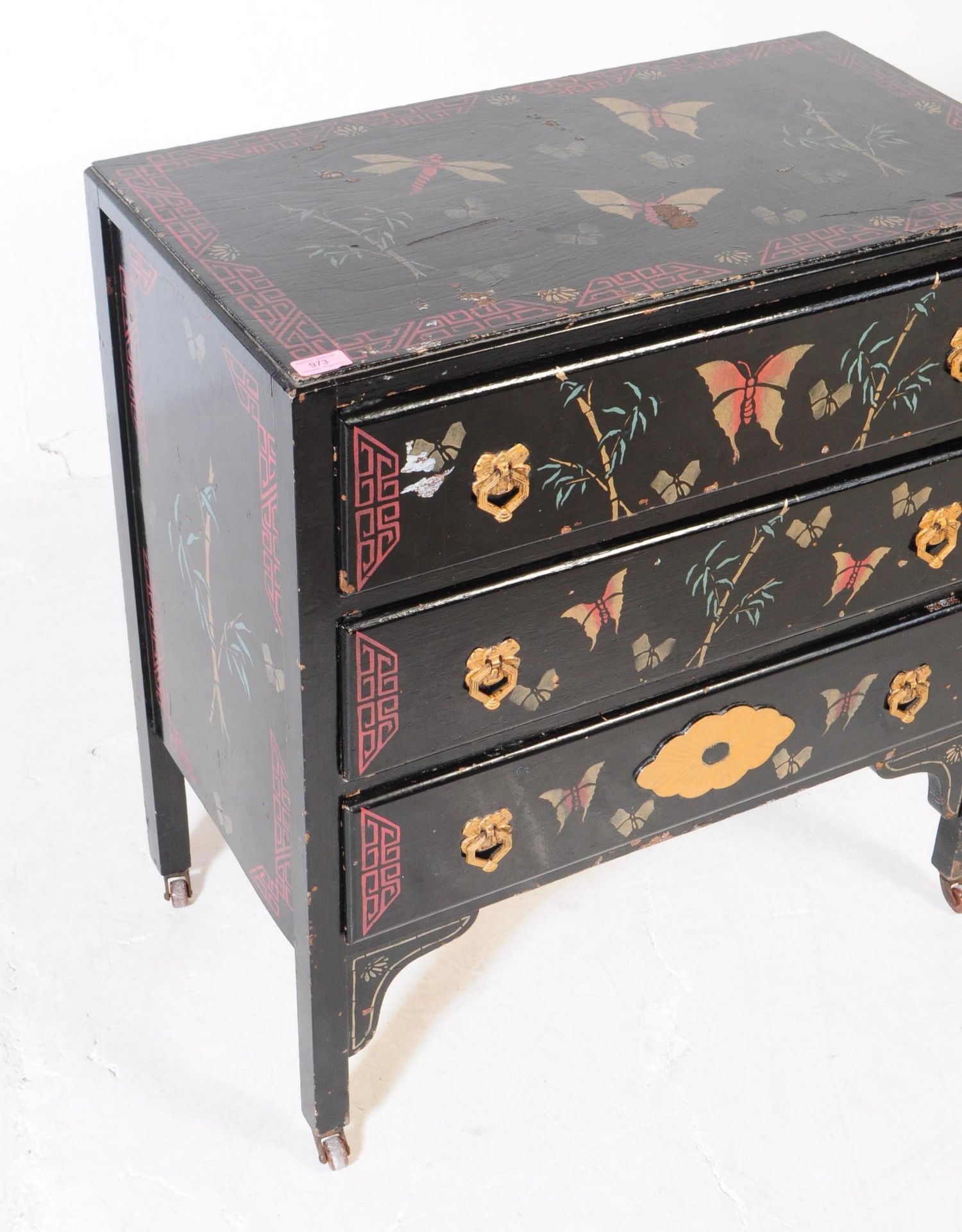 CHINESE MANNER BLACK LACQUERED CHEST OF DRAWERS - Image 2 of 7