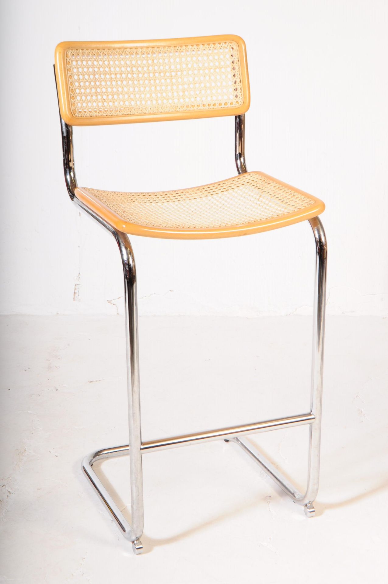 MANNER OF HABITAT - PAIR OF CHROME & RATTAN BAR STOOLS - Image 2 of 5