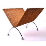 VINTAGE FOLDING METAL WICKER MAGAZINE RACK