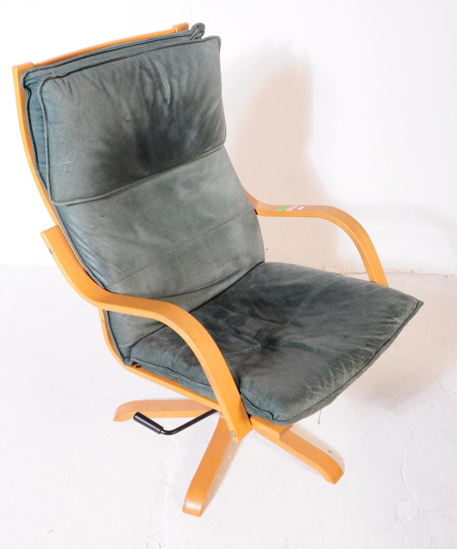 20TH CENTURY IKEA BENTWOOD LEATHER SWIVEL CHAIR & STOOL - Image 2 of 4