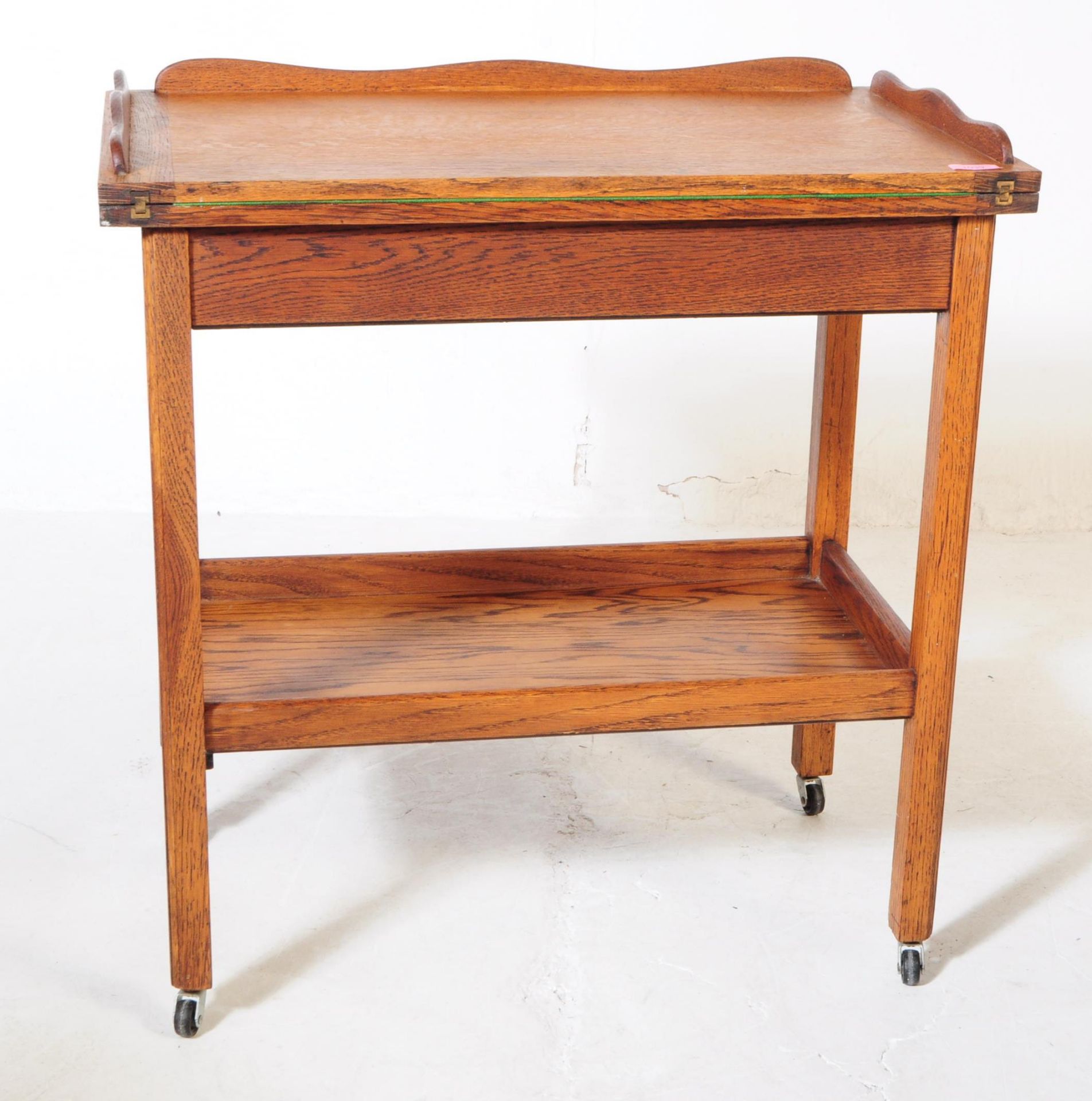 VINTAGE 20TH CENTURY OAK PORTABLE GAMES TROLLEY