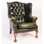 20TH CENTURY GREEN LEATHER WINGBACK ARMCHAIR