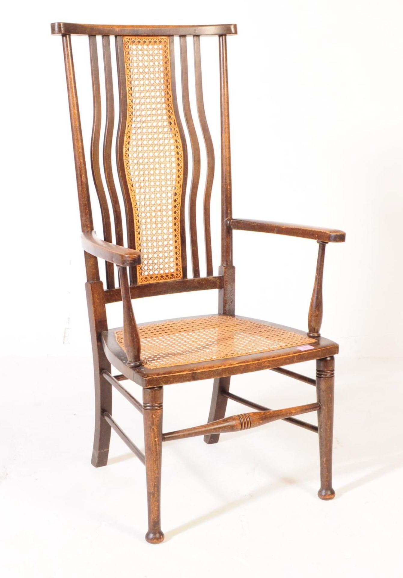 ARTS AND CRAFTS OAK & RATTAN ARMCHAIR