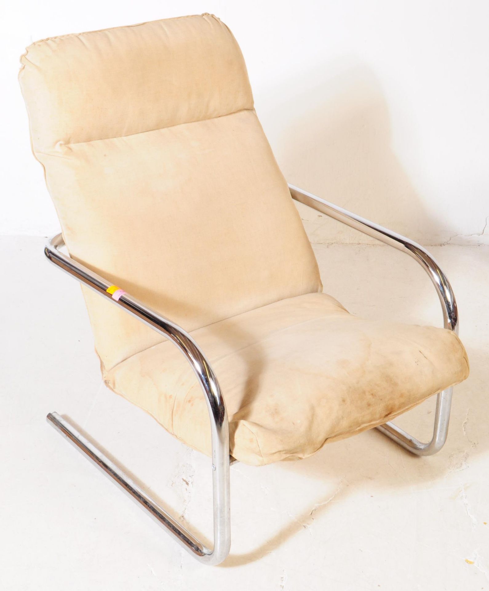 PAIR OF CHROME & UPHOLSTERED CANTILEVER EASY ARMCHAIR - Image 3 of 4