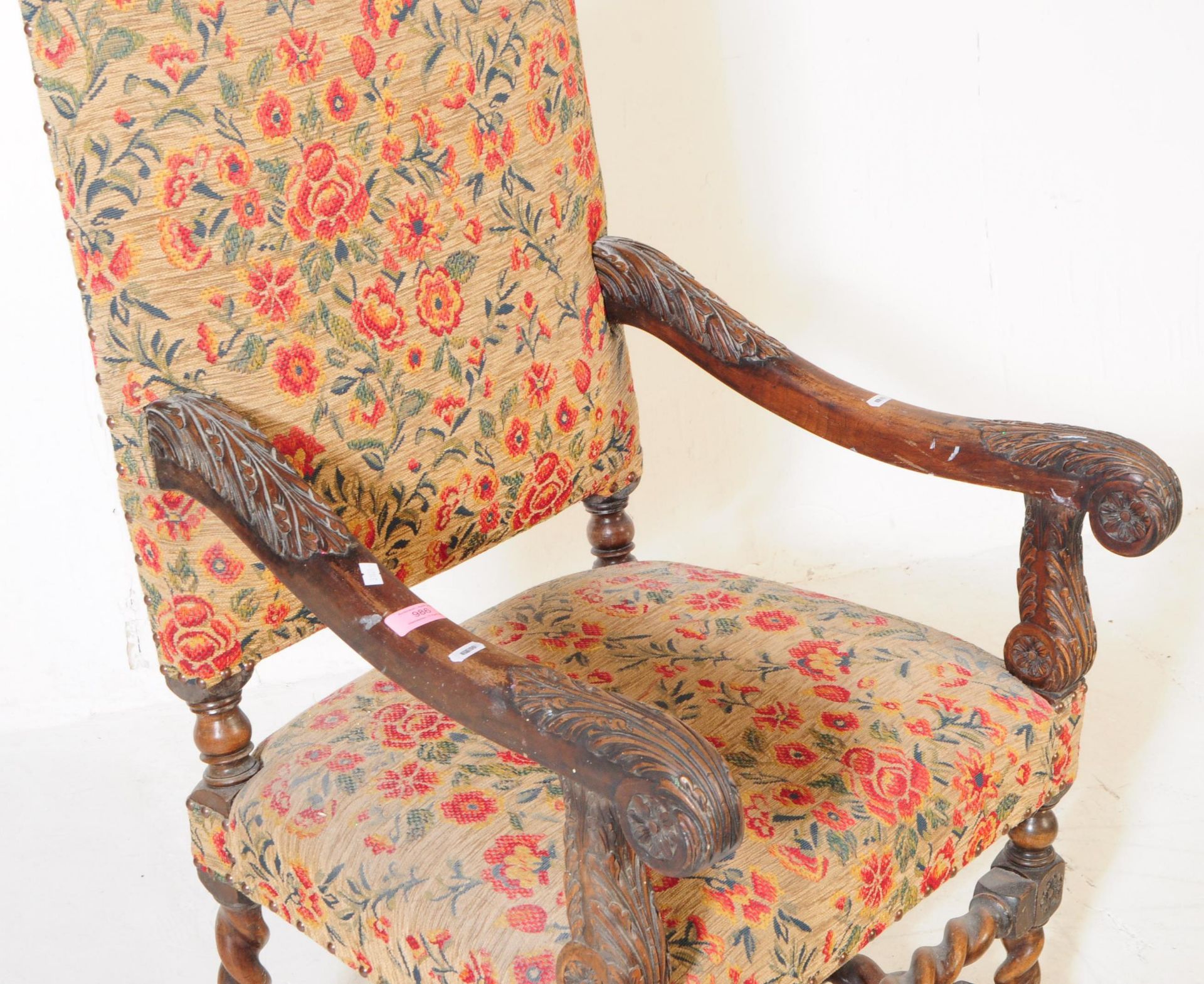 19TH CENTURY CAROLEAN BARLEY TWIST THRONE ARMCHAIR - Image 2 of 7