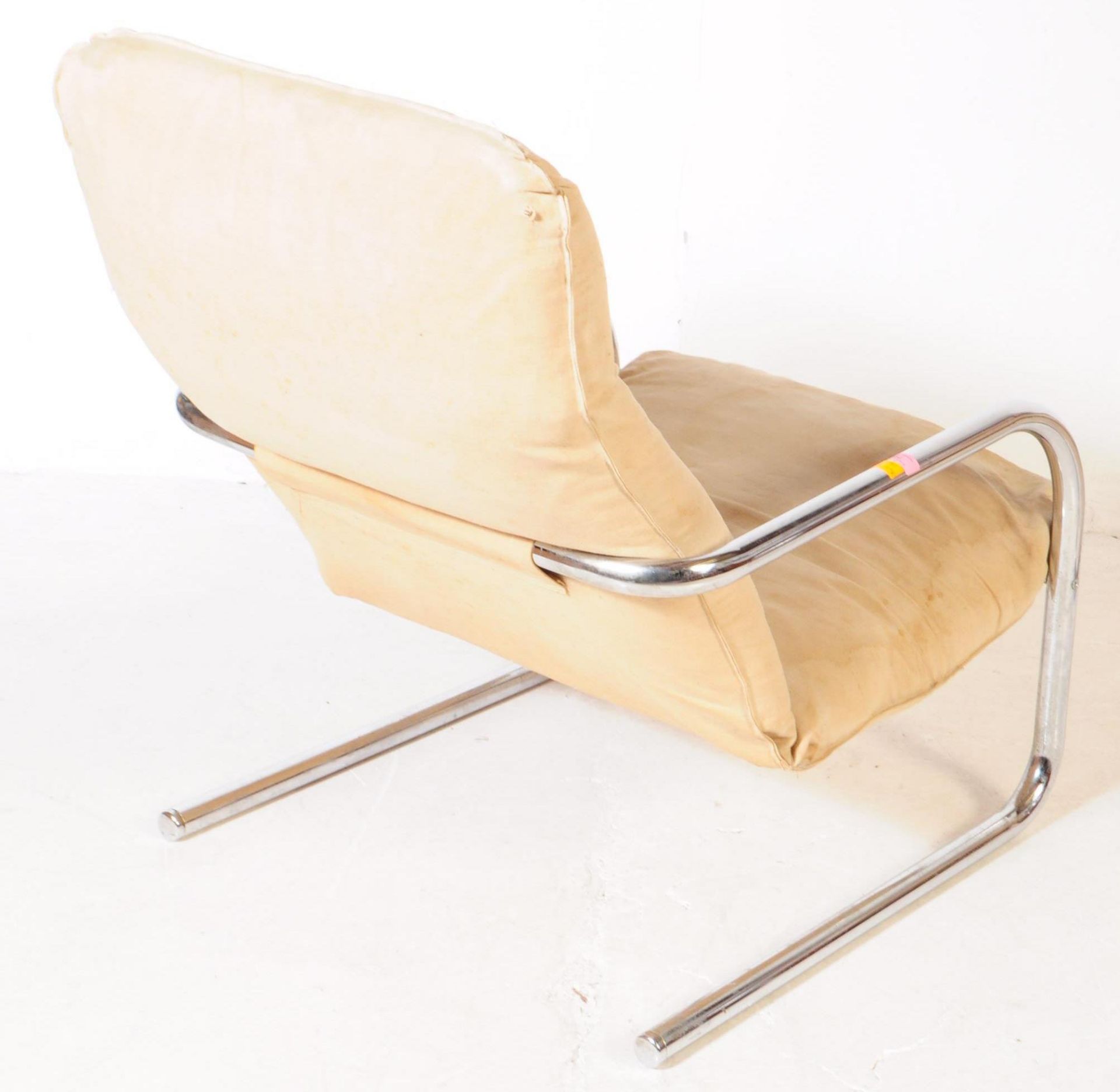 PAIR OF CHROME & UPHOLSTERED CANTILEVER EASY ARMCHAIR - Image 4 of 4