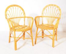 TWO VINTAGE 20TH CENTURY BAMBOO & CANE ARMCHAIRS