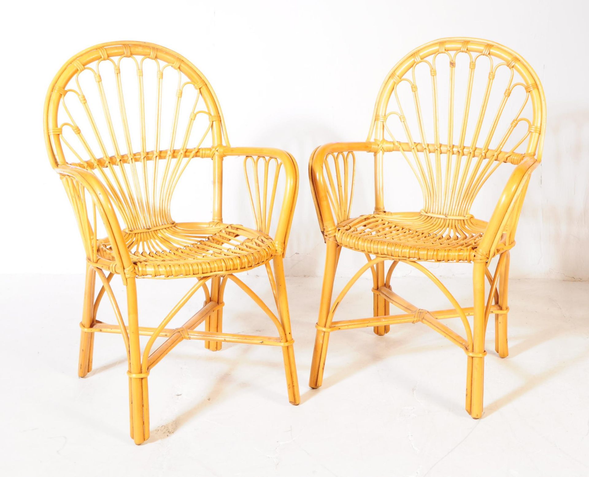 TWO VINTAGE 20TH CENTURY BAMBOO & CANE ARMCHAIRS
