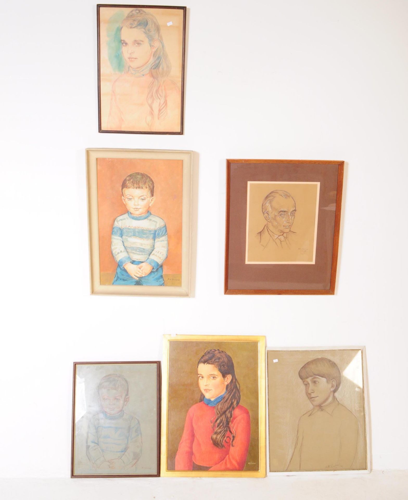 FRITZ KRAMER - SIX FRAMED PORTRAIT PAINTINGS & DRAWINGS