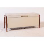 RETRO MID CENTURY WHITE VINYL OTTOMAN