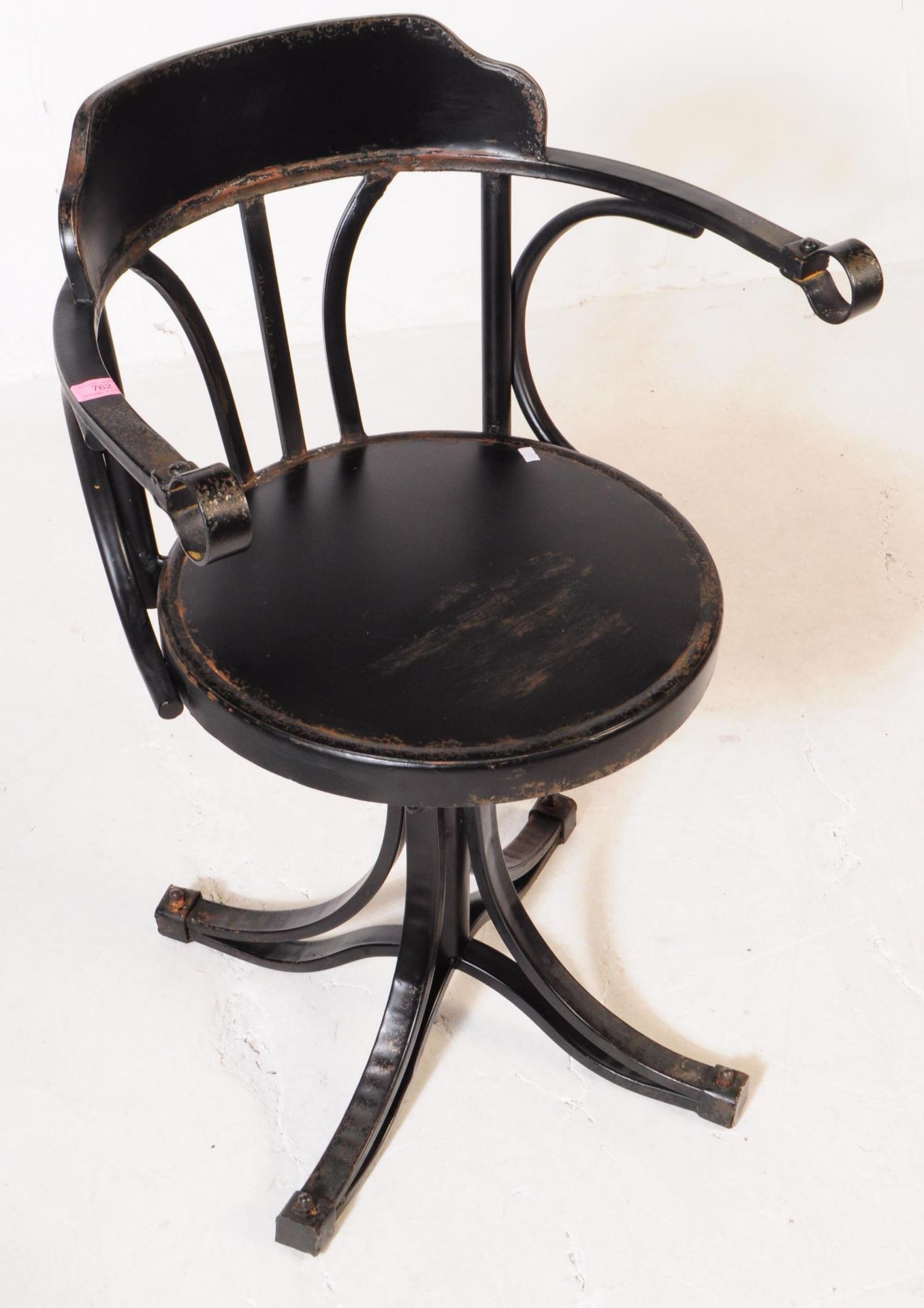 VINTAGE 20TH CENTURY EBONISED METAL DESK SWIVEL ARMCHAIR - Image 2 of 4