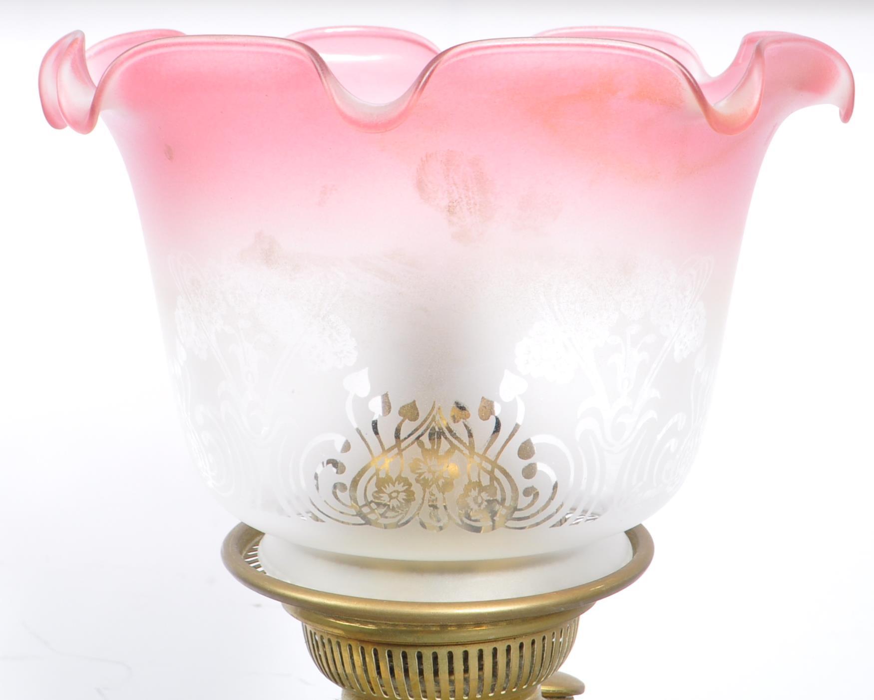 ART NOUVEAU MANNER CONVERTED OIL LAMP WITH PINK SHADE - Image 4 of 5