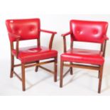 PAIR OF VINTAGE 20TH CENTURY RED VINYL CARVER ARMCHAIRS