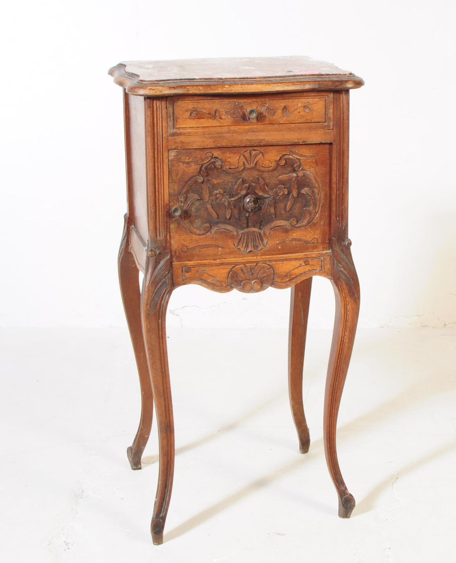 FRENCH VINTAGE 20TH CENTURY 1920S OAK & MARBLE BESIDE CABINET