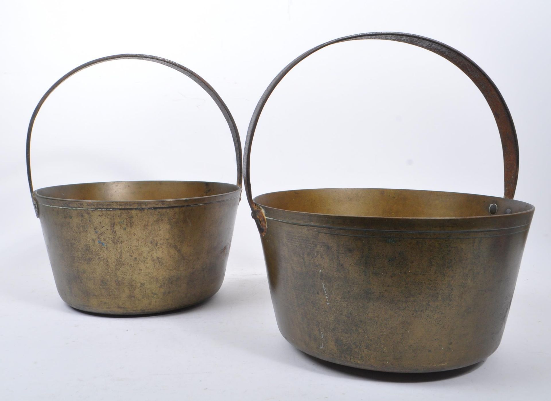 TWO 19TH CENTURY VICTORIAN BRASS JAM PANS