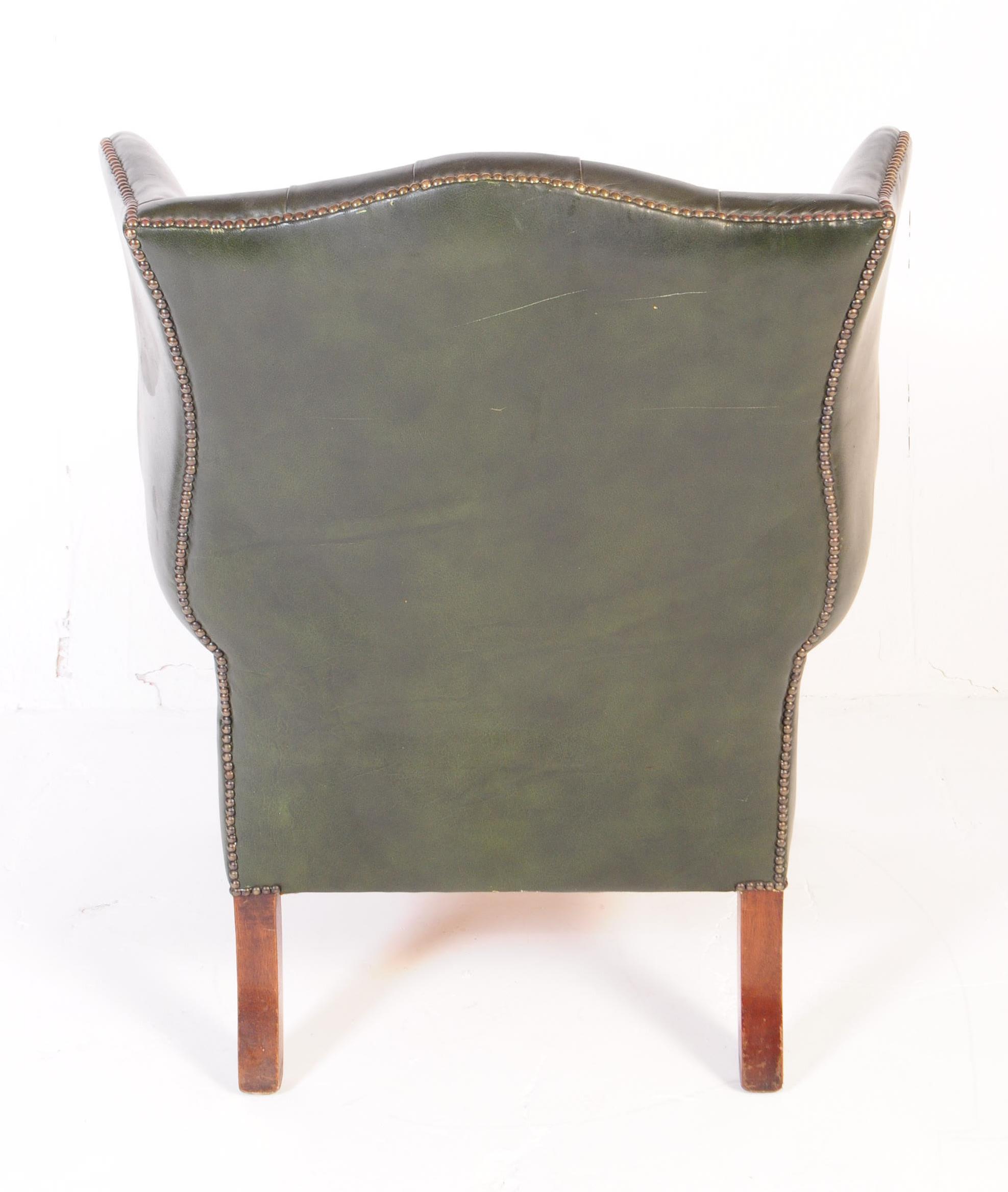 20TH CENTURY GREEN LEATHER WINGBACK ARMCHAIR - Image 6 of 6