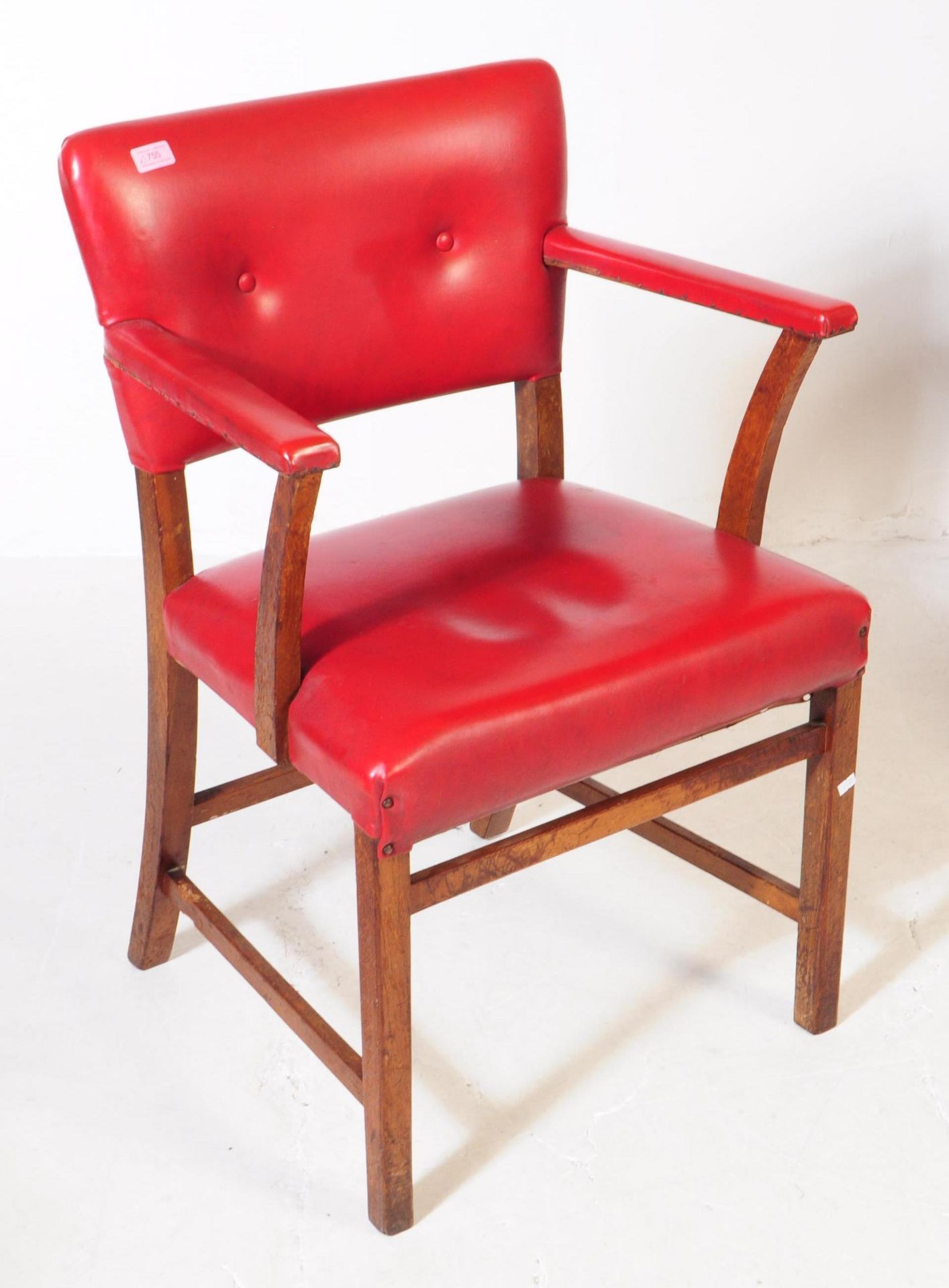 PAIR OF VINTAGE 20TH CENTURY RED VINYL CARVER ARMCHAIRS - Image 3 of 4