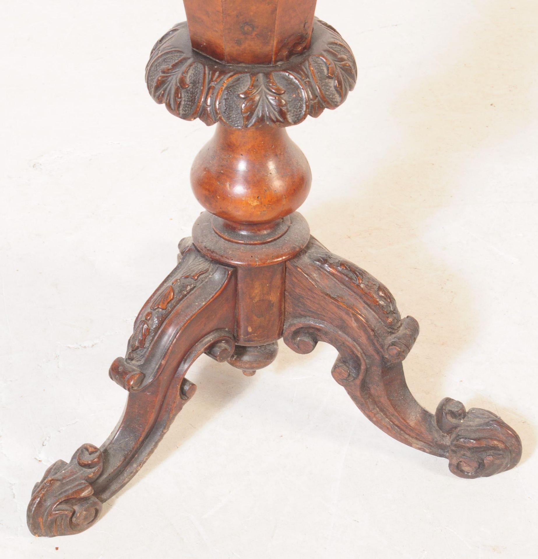 VICTORIAN 19TH CENTURY BURR WALNUT TRUMPET SEWING BOX - Image 3 of 5