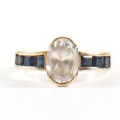 HALLMARKED 9CT GOLD CZ & SYNTHETIC SAPPHIRE RING