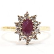 HALLMARKED 18CT GOLD DIAMOND & RUBY CLUSTER RING