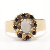 HALLMARKED 9CT GOLD SAPPHIRE & OPAL CLUSTER RING