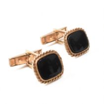 VINTAGE HALLMARKED 9CT GOLD & ONYX CUFFLINKS