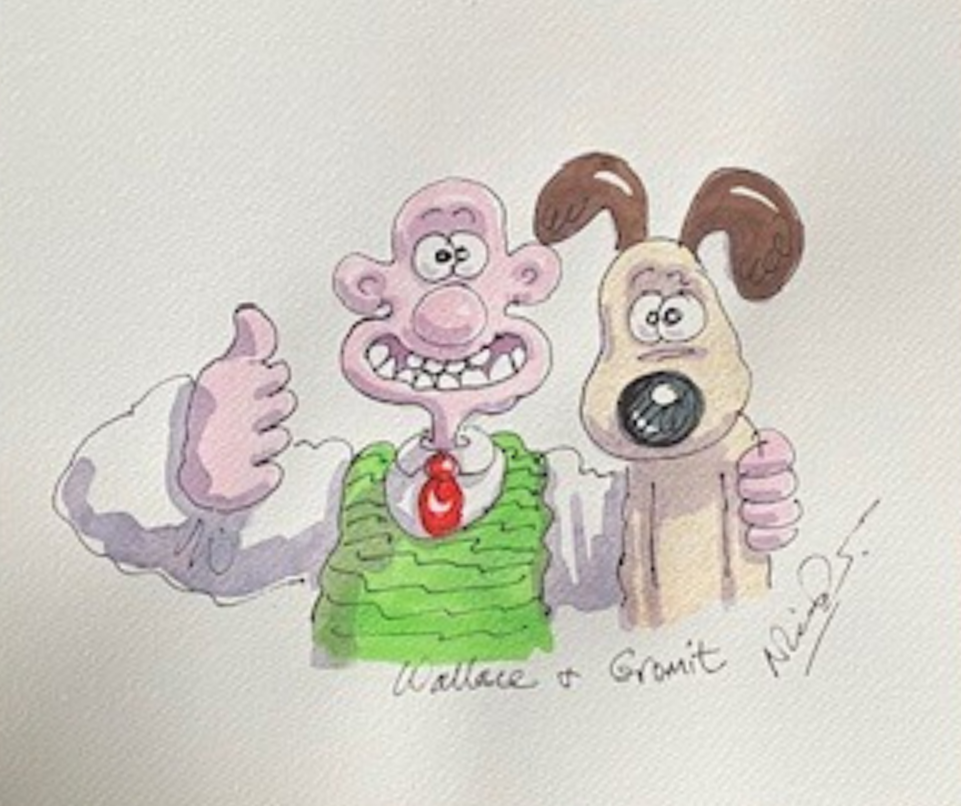 WALLACE & GROMIT - NICK PARK - ORIGINAL PAINTED ILLUSTRATION