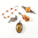 COLLECTION OF SILVER & AMBER JEWELLERY