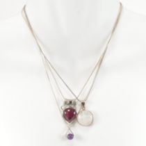 THREE SILVER & GEM SET PENDANT NECKLACES