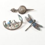 THREE SILVER & ENAMEL BROOCH PINS