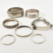 COLLECTION OF SILVER BRACELETS & BANGLES & ONE SILVER TONE METAL BRACELET