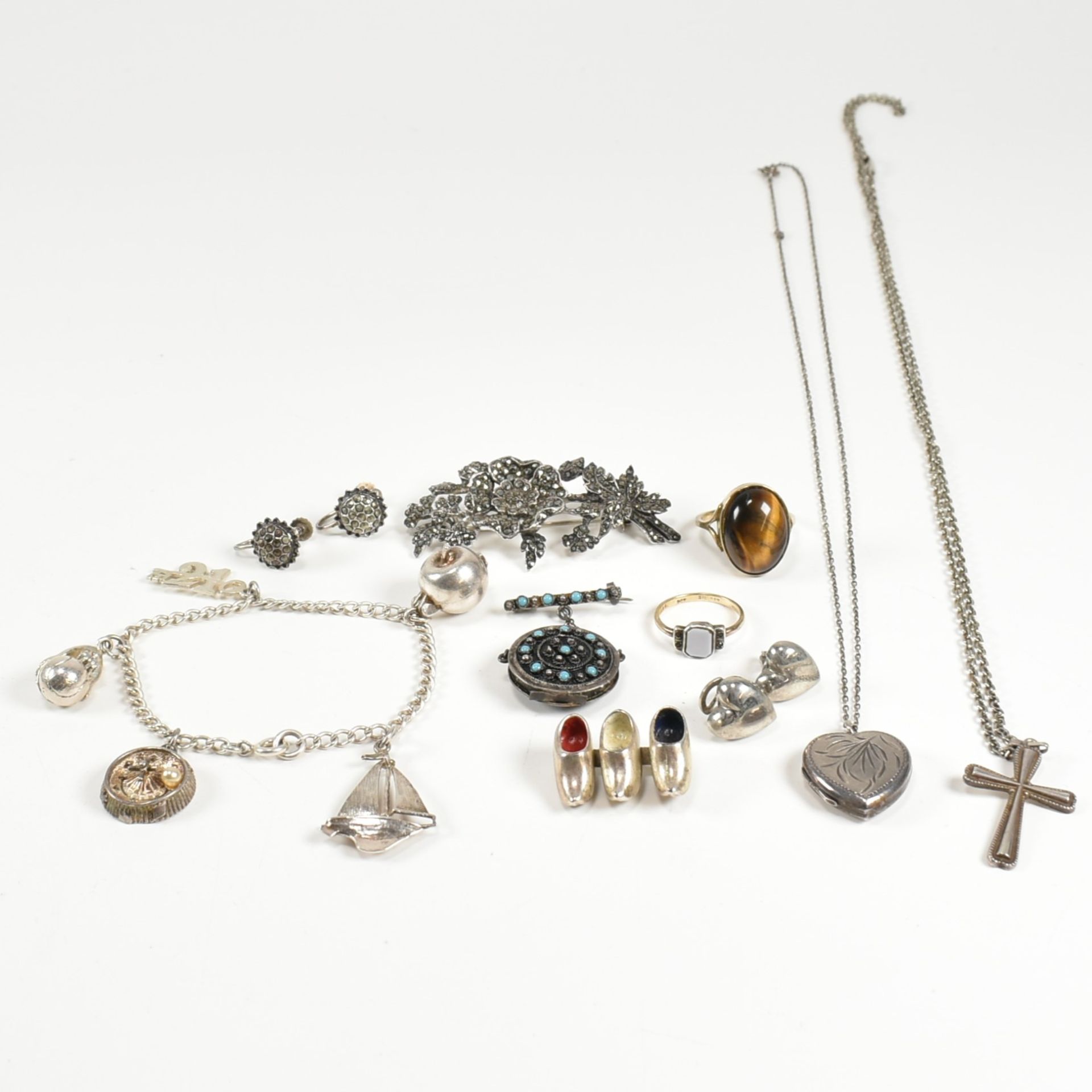 COLLECTION OF SILVER & GEM SET JEWELLERY INCLUDING CHARM BRACELET - Image 2 of 7