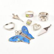 COLLECTION OF 925 SILVER & GEM SET & ENAMEL JEWELLERY