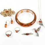 COLLECTION OF SILVER & AMBER JEWELLERY