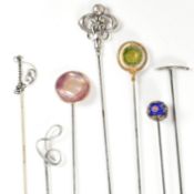 COLLECTION OF GEM SET HAT PINS INCLUDING SILVER