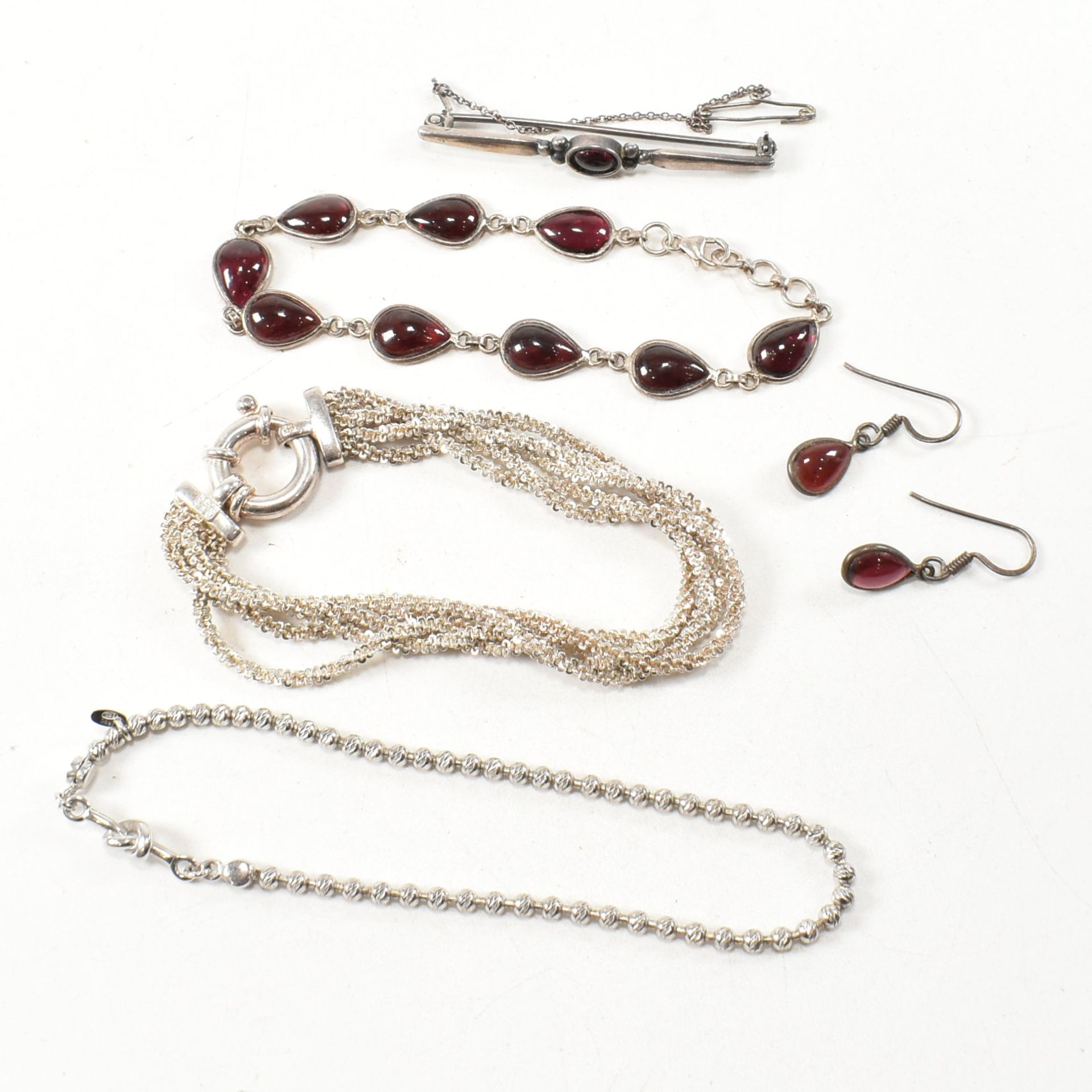 COLLECTION OF 925 SILVER & GARNET JEWELLERY