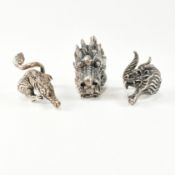 THREE CONTEMPORARY 925 SILVER CHINESE DRAGON RINGS