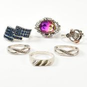 COLLECTION OF SILVER & GEM SET RINGS INCLUDING CLOGAU