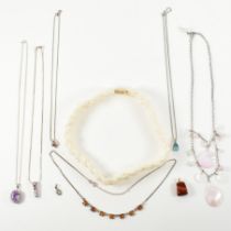 COLLECTION OF SILVER & GEM SET NECKLACES & NECKLACE PENDANTS